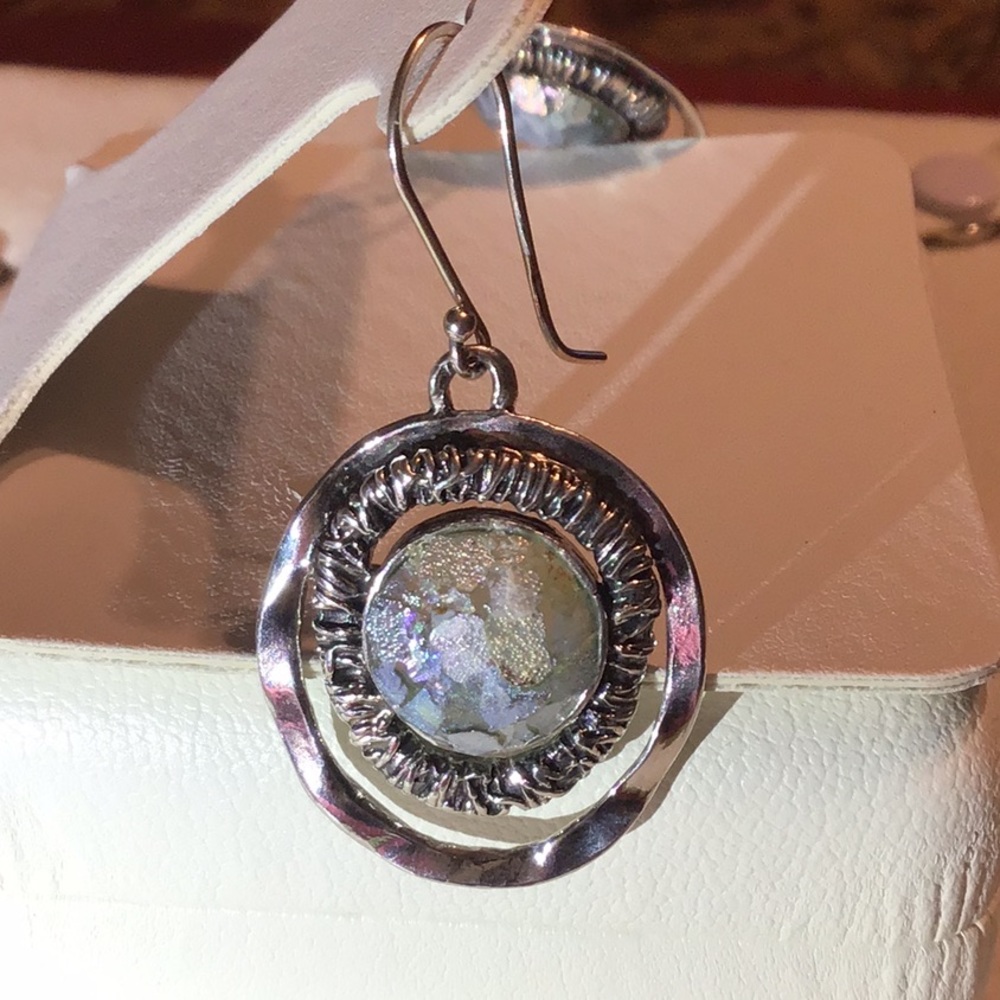 PAZ ROMAN GLASS EARRINGS IN 925 STERLING SILVER - Picture 3 of 11
